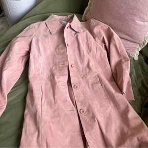 Pink leather long coat